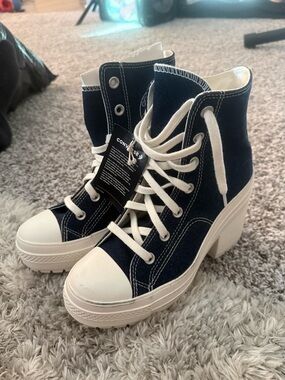 Converse Navy and White Platform Heeled High-Tops